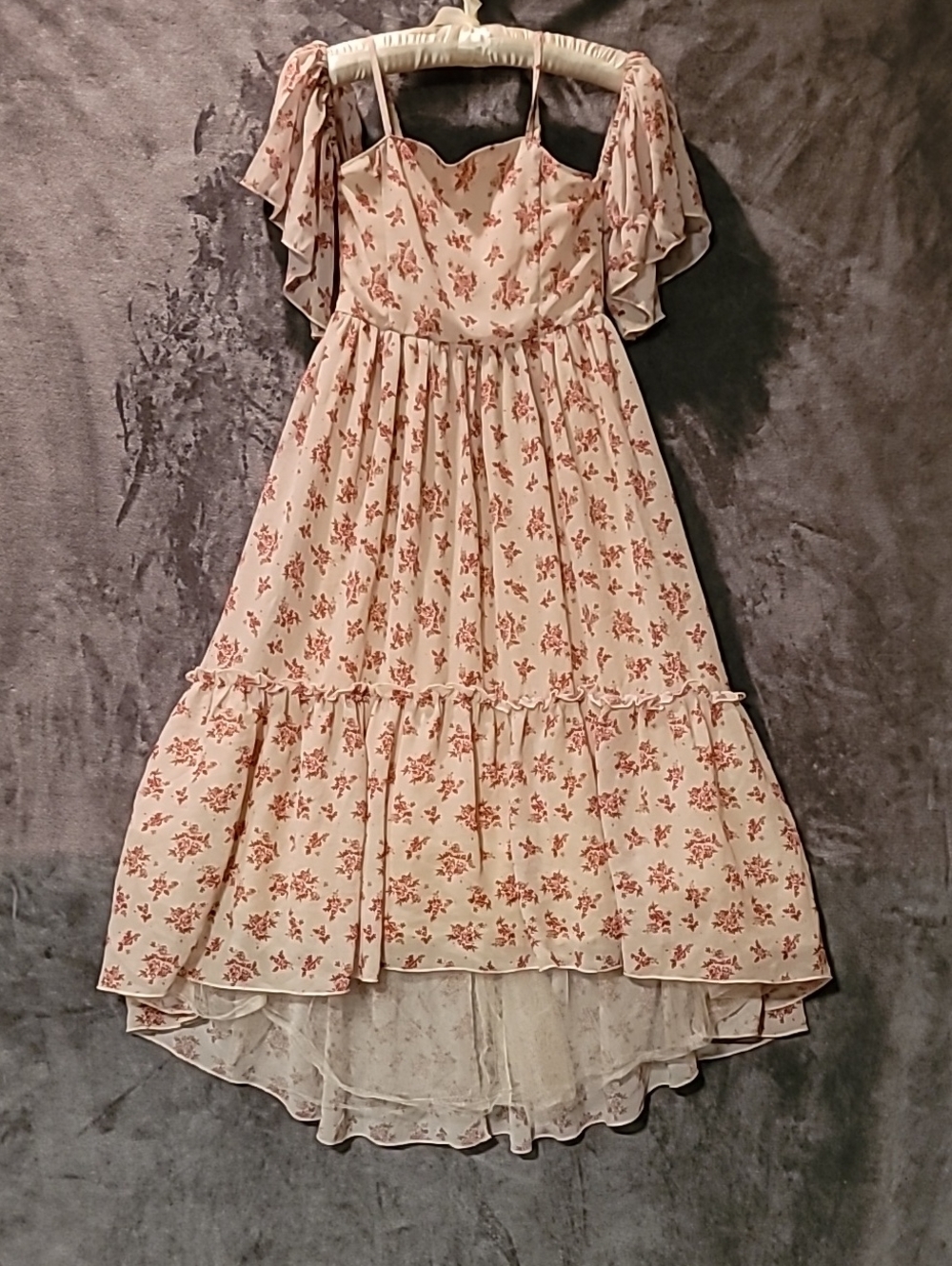 Mia Joy/Joyfolie Girls Floral Cream and Red Ruffle Maxi Dress
